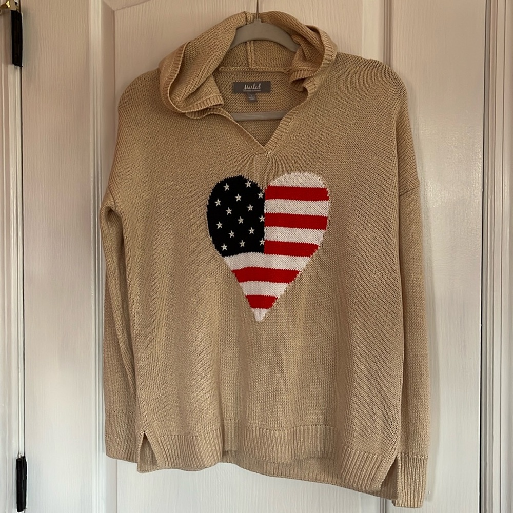 🇺🇸 ❤️ MARLED Women’s American Flag Heart Hoodie Sweater • LG • NWOT